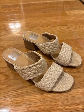Dolce Vita Braided Two-Band Slide Sandals in Natural Beige